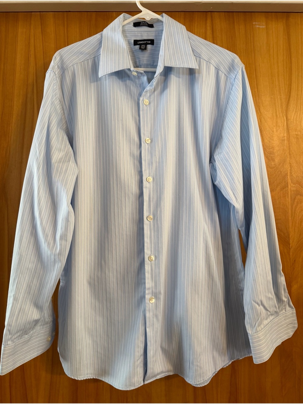 Claiborne Light Blue and White Pinstripe Dress Shirt